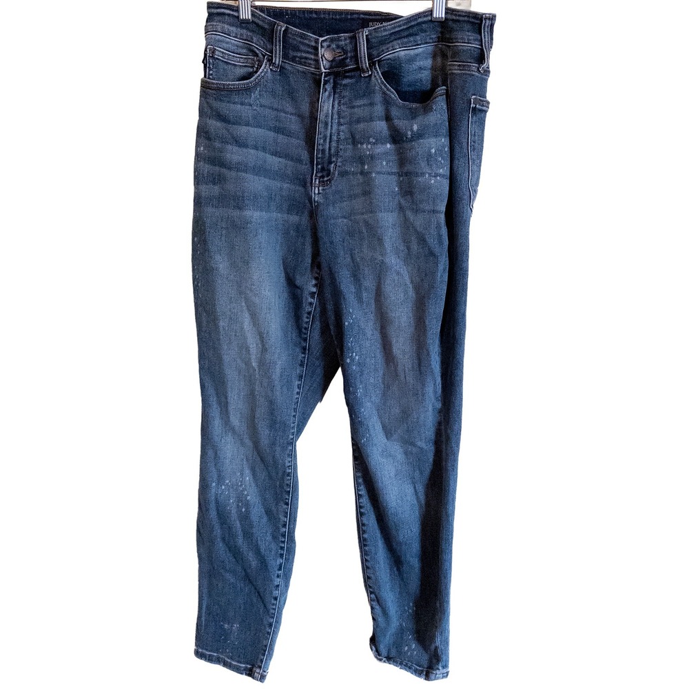 Judy Blue Bleach Splatter Skinny Jeans Raw Hem Womens 16W Medium Wash Denim